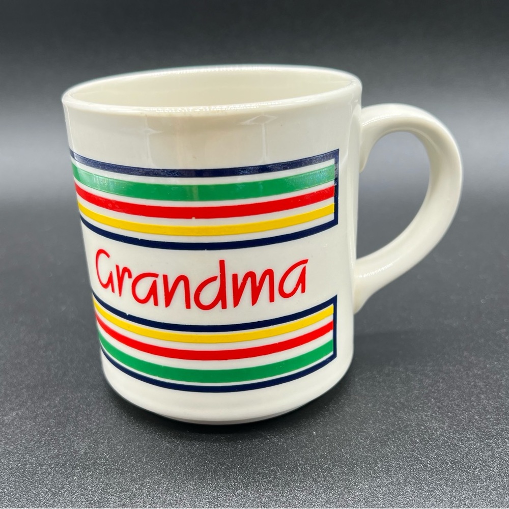 Grandma MT CLEMENS POTTERY Coffee Mug Tea Cup Colorful Stripes Rainbow